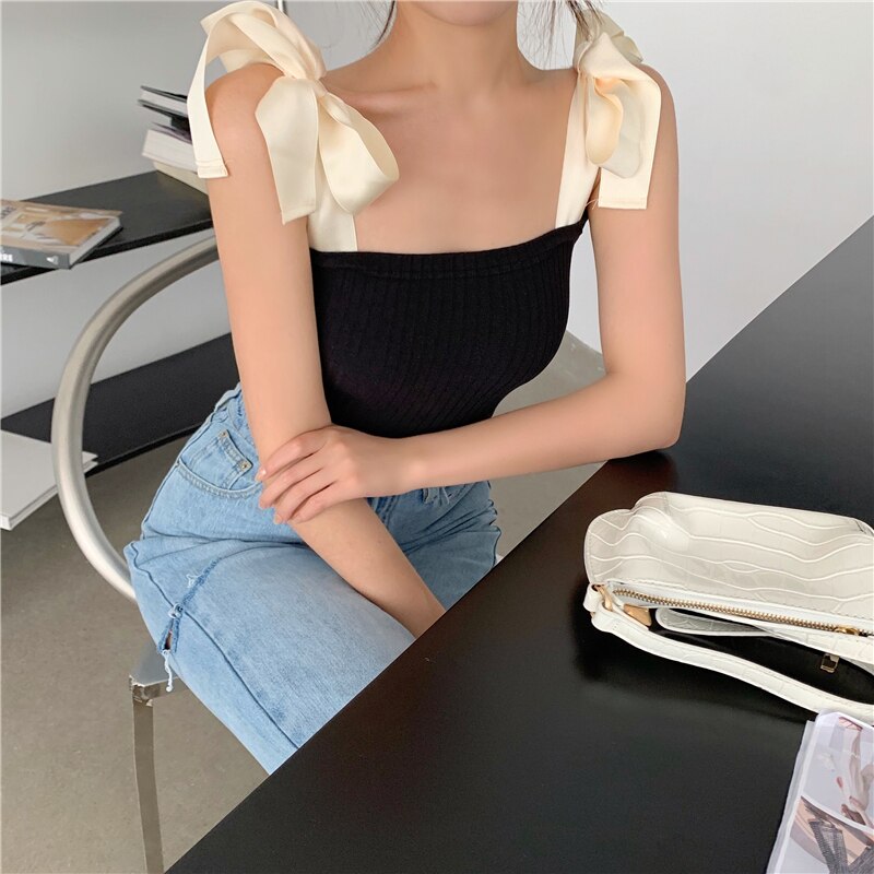 Ærmeløs crop top camis sort off shoulder sommer stil mærke koreansk tøj spaghetti rem til kvinder og #39 t-shirts