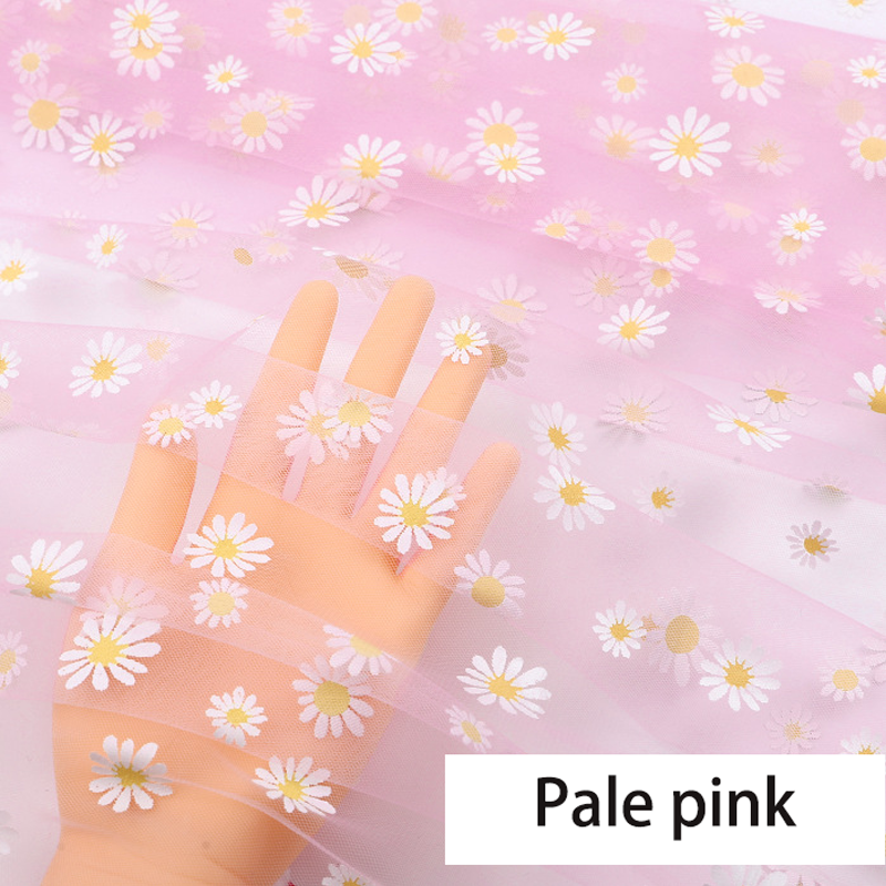 Tissu en Tulle imprimé marguerite de 160cm de large, robe d'été pour filles, robe de princesse faite à la main, rideau pour vêtements pour femmes, tissu décoratif: L / WHITE