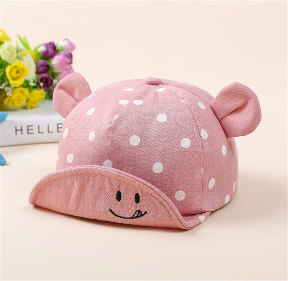 Baby Zonnehoed 8 M-20 M Cap Katoen Zomer Strand Gestreepte Rand 8-20 Maanden 5 Kleuren kiezen: Roze