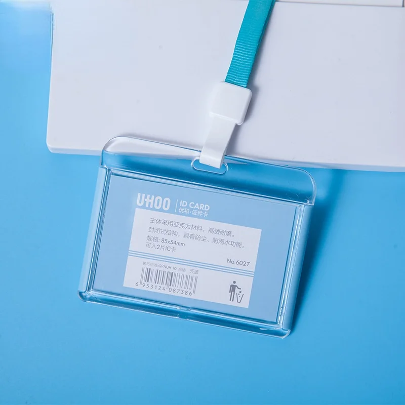 1 PCS Staff Employees ID Card Clear Pass Name Work Card Cover Case Sleeve with Lanyard Transparent Work Card Badge Holder Office