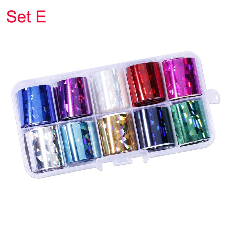 10 rollen/Kasten Transfer Folie Holographische 10 Entwürfe Schieberegler sternenklar Glas Papier Blitz Für Dekoration Nailart Tipps Manikübetreffend Aufkleber #: 5