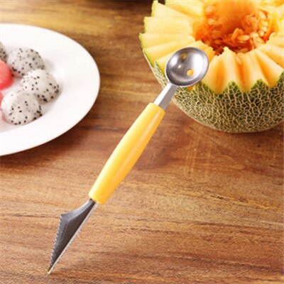 2 in 1 stainless steel melon baller kitchen cut watermelon carving knife double side fruit digging spoon ice cream platter spoon: 68-2