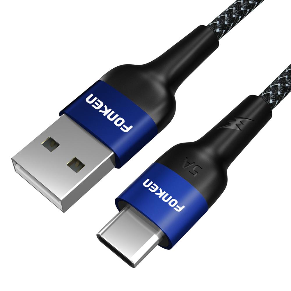 Tipo C Cabo USB 40 FONKEN 2m 5A W Carga Super Rápido USB C Fio SCP QC4.0 QC3.0 Rápida carregador de Carregamento Do Telefone Android-Tipo C Cabo: Blue 5A Cable / 2 m