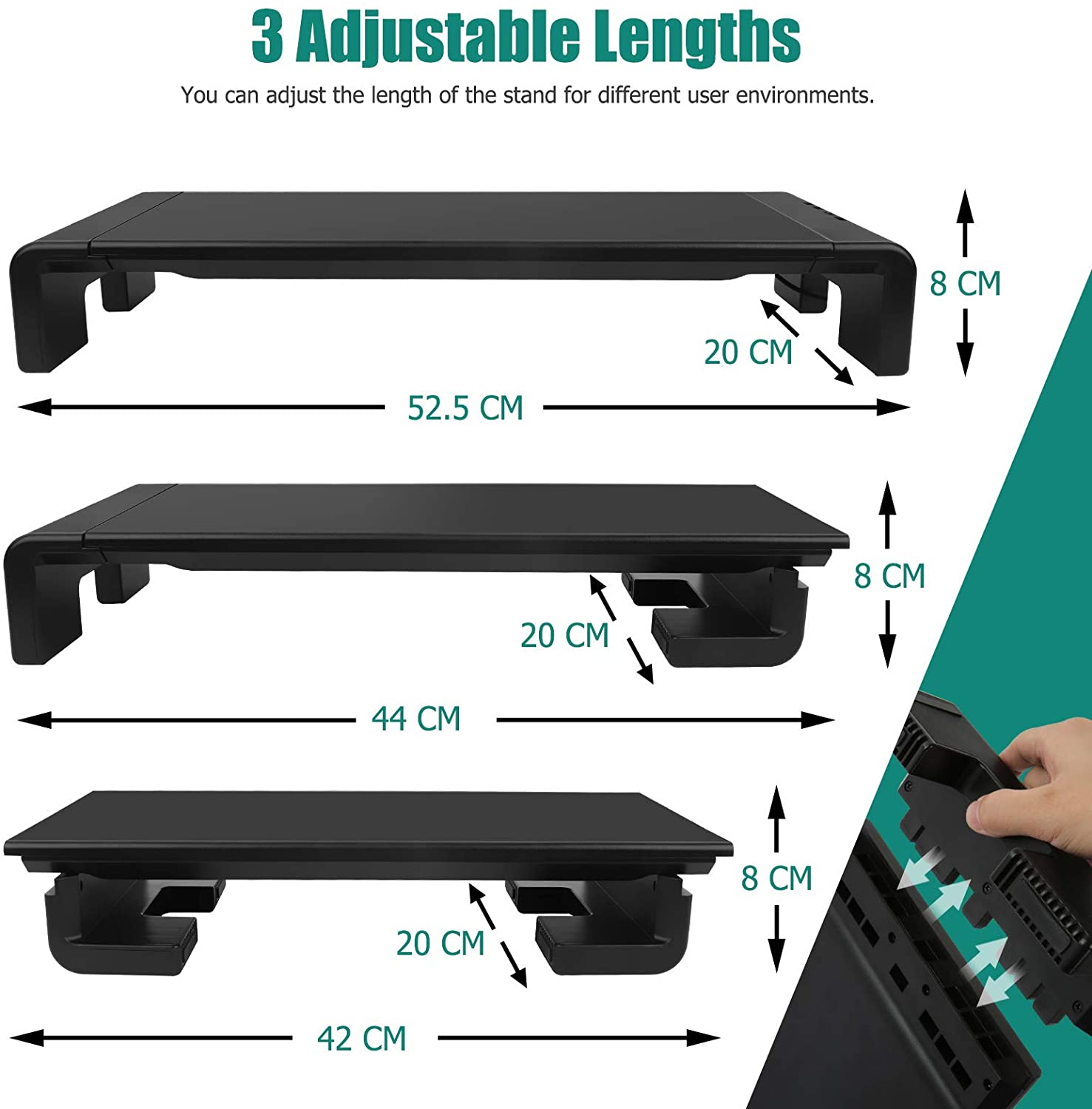 Monitor Stand with 4 USB Ports Adjustable Width, Laptop Desktop Stand, Monitor Stand Riser with Storage Drawer