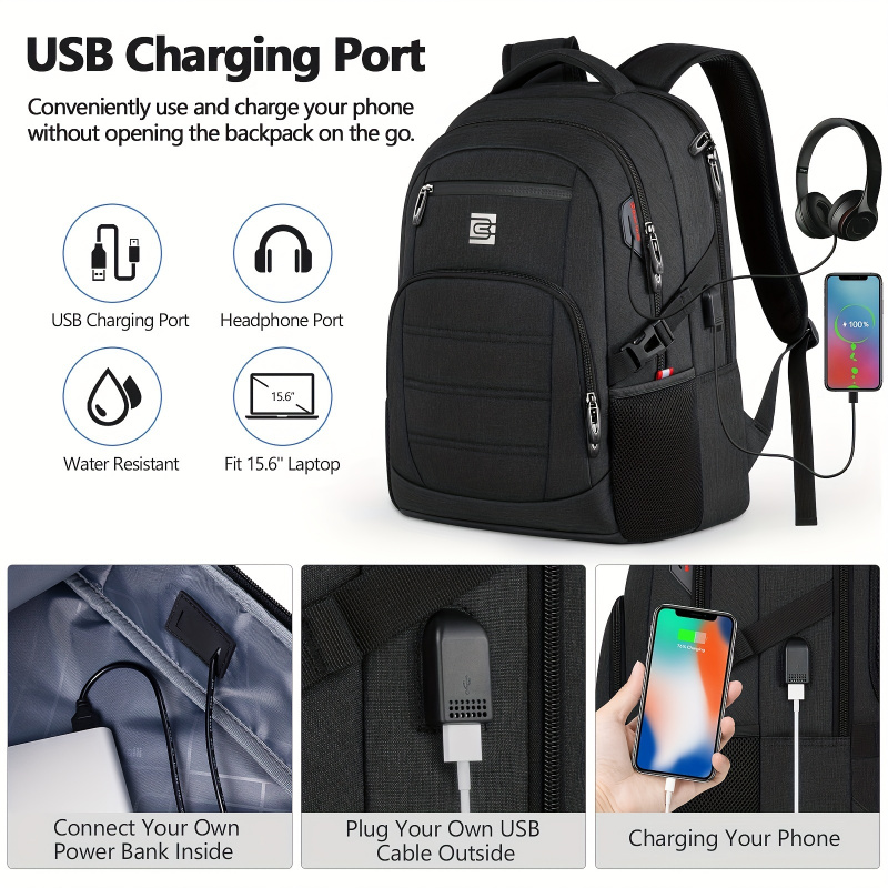 Bagsure water-resistant 15.6 inch Laptop Backpack with USB charging port