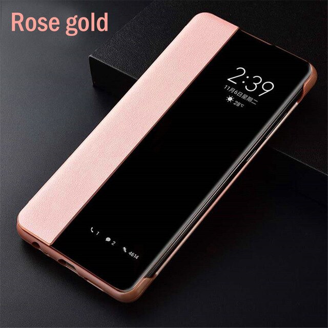 Smart window Funda de cuero con tapa samsung a 70 funda para samsung galaxy a70 a50 a40 a30 a20 a10 Carcasa protectora coque: A30 / Rose Gold