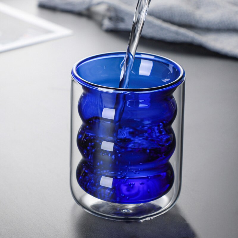 2pcs Color Spiral Glass Double Layer Cup Milk Cup Coffee Mousse Cup Glass Juice Cup Glass Drinkware Restaurant Household Bar