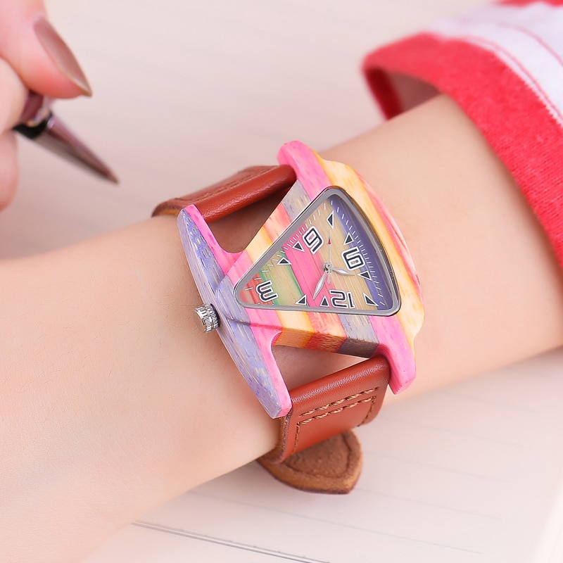 ALK bambou triangle coloré femmes montre-bracelet – Grandado