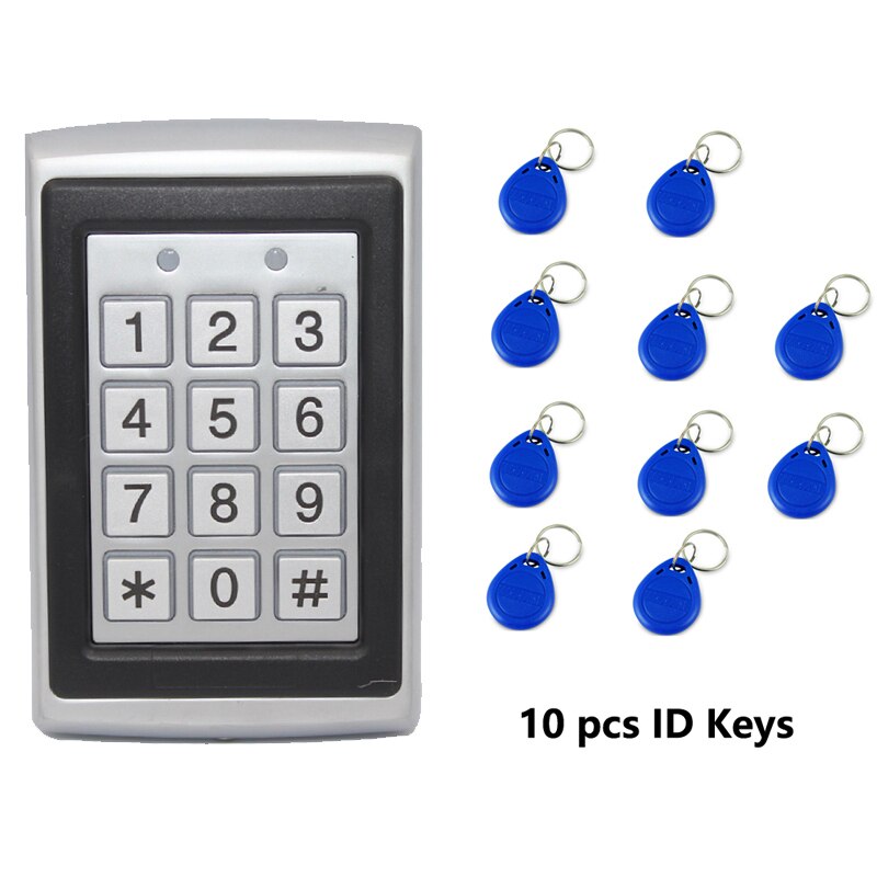 Rfid Metalen Toegangscontrole Em Kaartlezer Toetsenbord W/ 1000 Gebruikers 125 Khz Kaartlezer Toetsenbord Sleutelaanhangers Deur toegang: AC and 10 key