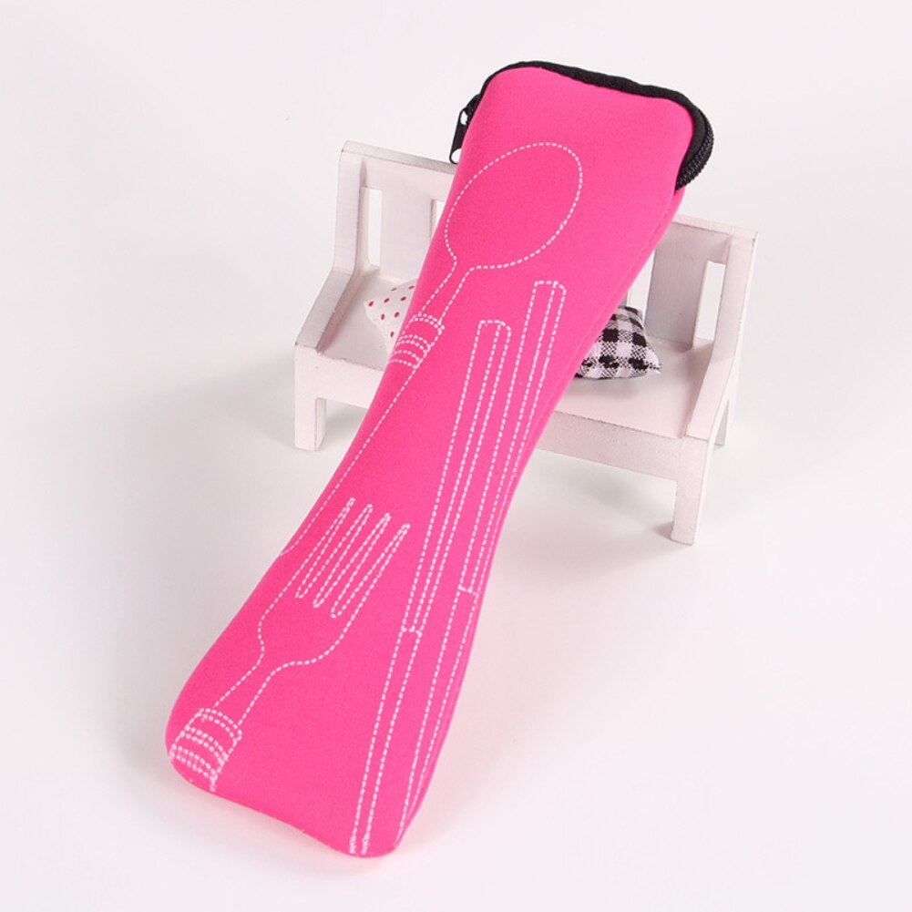 Portable Tableware Bag Cutlery Bag Dinner Set Bag Travel Packaging Storage Box Dinnerware Picnic Fork Spoon Bag Kitchen Badgets: Pink