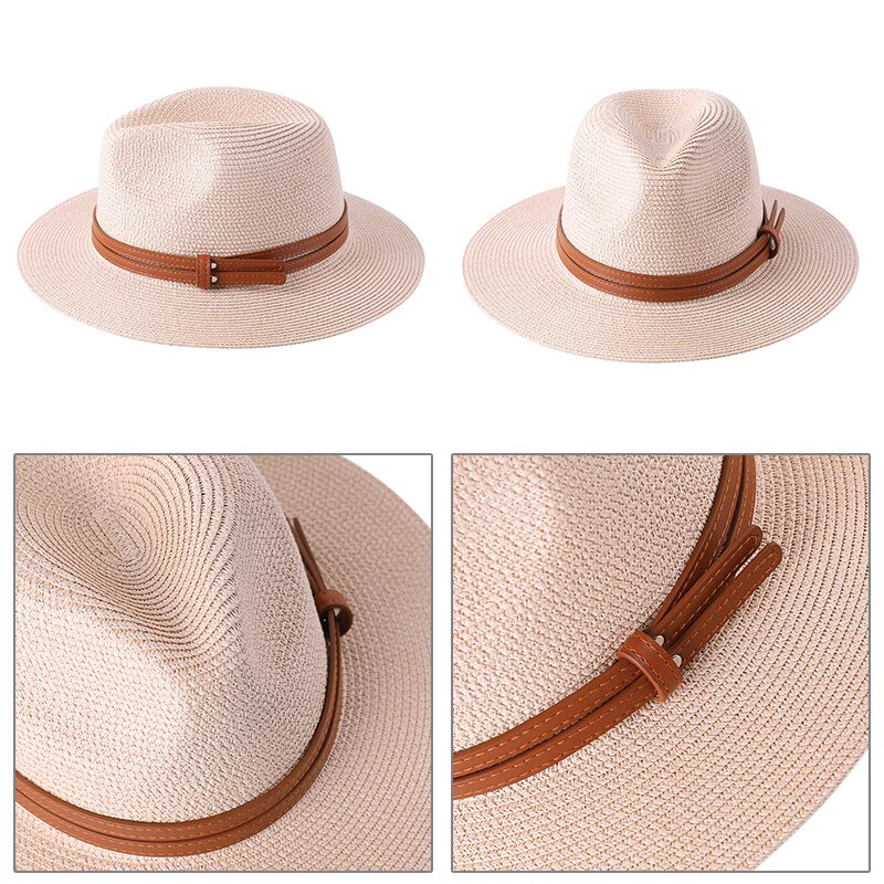 Chapeau d'été en paille pour femmes et hommes, à large bord, solide, Panama, pour la plage, décontracté, fait à la main, Protection UV