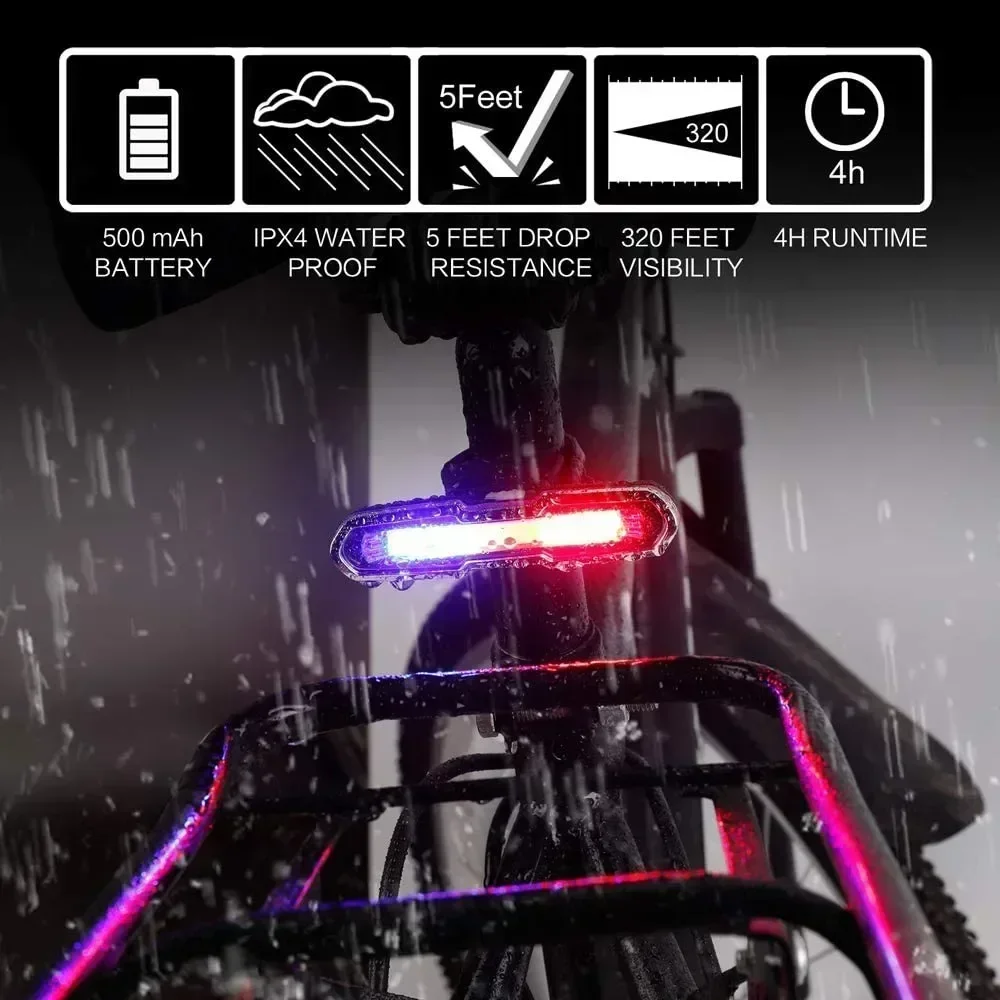 Cykel baglygte usb genopladelig cykellys sikkerhedsadvarsel cykling vandtæt led lampe lommelygte