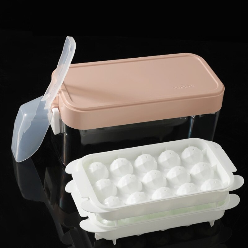 15 Grids Ice Cube Molds Tray Plastic Ice Cubes Box Reusable Bar Whiskey Beverage Cooler Chilling Mold Drinking Home Kitchen Bar: Pink