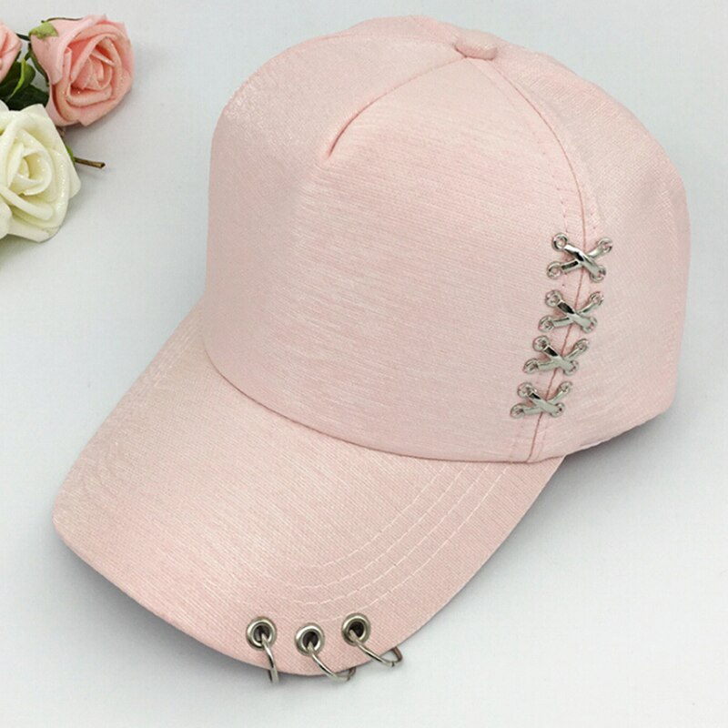 Casquette de baseball avec anneau de piercing, style punk hip-hop, en coton, pour adulte, décontractée, solide, ajustable, unisexe: Rose