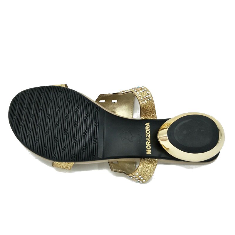 MORAZORA Grote maat 34-43 med hakken schoenen 4 cm strass twee kleuren zomer schoenen sandalen vrouwen party schoenen PU