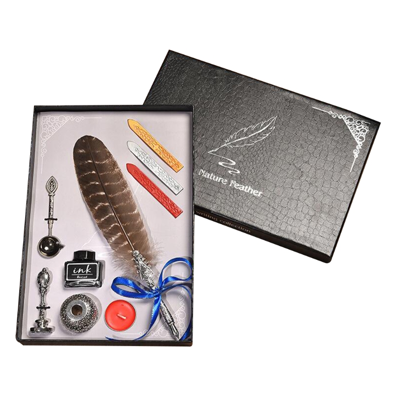 Retro Gothic Style Quill Pen Set Retro Wax Seal Stamp Kit Vintage Box Calligraphy Writing Pen Calligraphy Pen Set: 9