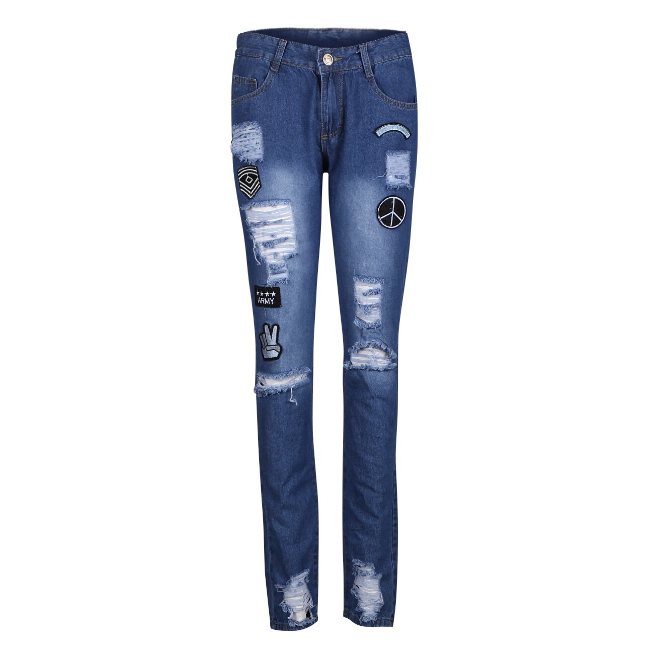Skinny jeans herre rip slim fit stretch denim distress flosset biker ridset udhulet lange jeans drengezone: Blå / Xl