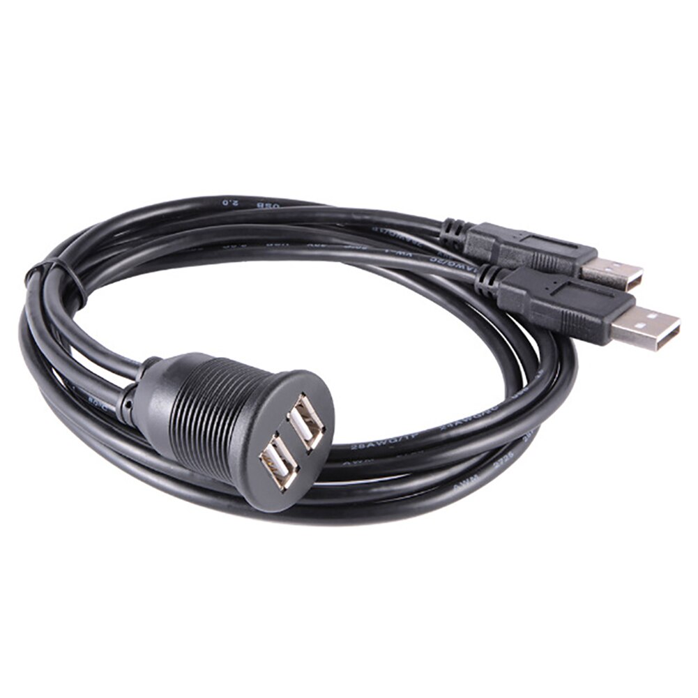 Car Truck Dashboard Flush Mount Dual USB Male to Female Extension Cable Kit