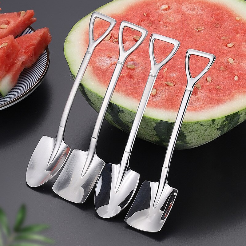 Retro Fruit Watermelon Spoon Stainless Steel Scoop Shovel Iron Dessert Spoon Summer Ice Cream Square Round Tip Spoon