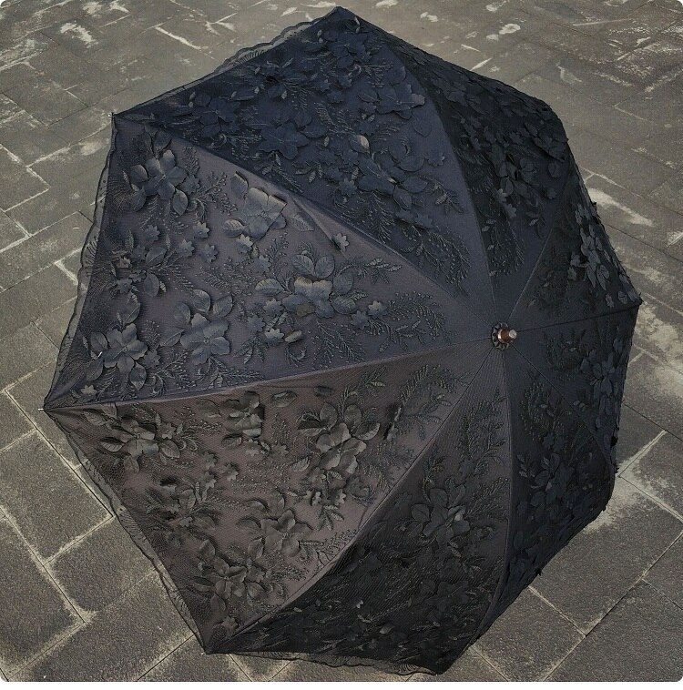 Puur zwart twee vouw Zwart Kant driedimensionale bloem snijden anbrella sunshine paraplu Prinses paraplu