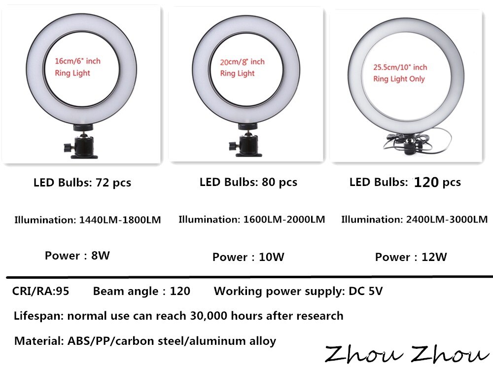 26cm anneau lumière Dimmable caméra Photo Studio téléphone vidéo LED beauté maquillage photographie anneau lampe avec trépied support pour téléphone