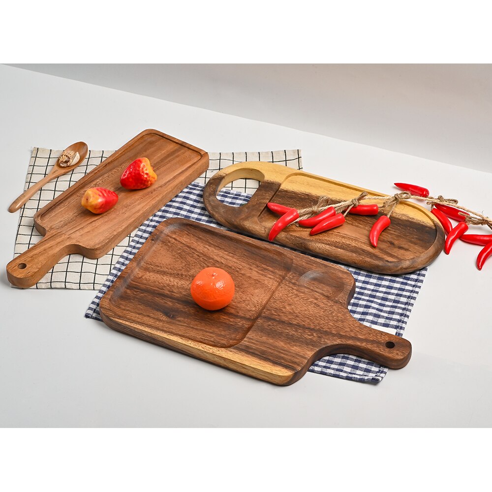 Creatieve Houten Dienblad Massief Hout Diner Plaat Pizza Plaat Vierkante Pizza Lade Acacia Hout Servies