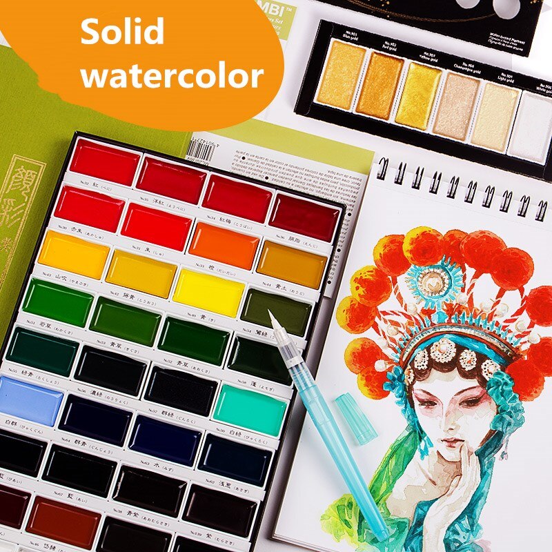 Kuretake – ensemble de peinture à l'aquarelle solide 24/36/48, se dissout rapidement la couleur de la peau, peinture pigmentée professionnelle, fournitures d'art