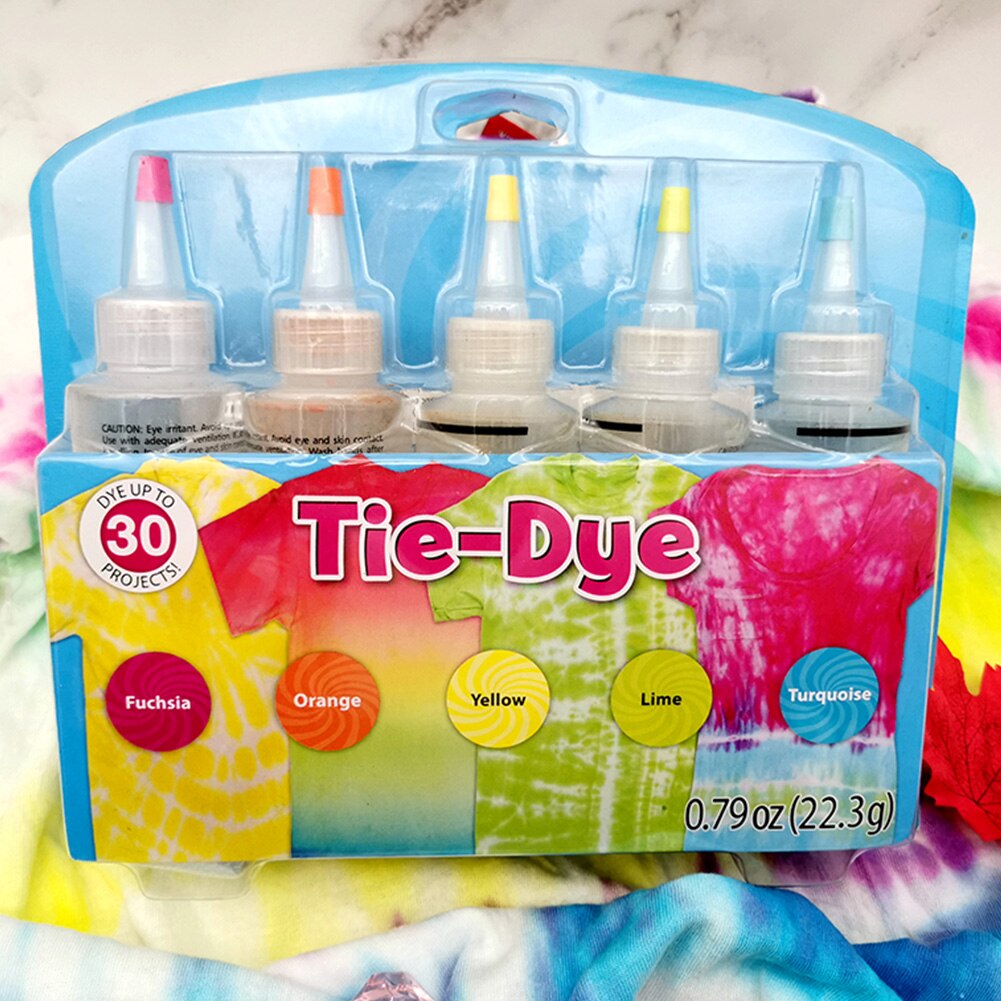 5 Colors Permanent Paint DIY Clothes One Step Tie Dye Kit Fabric Textile Non Toxic Family Fun Disposable Gloves Home Vibrant