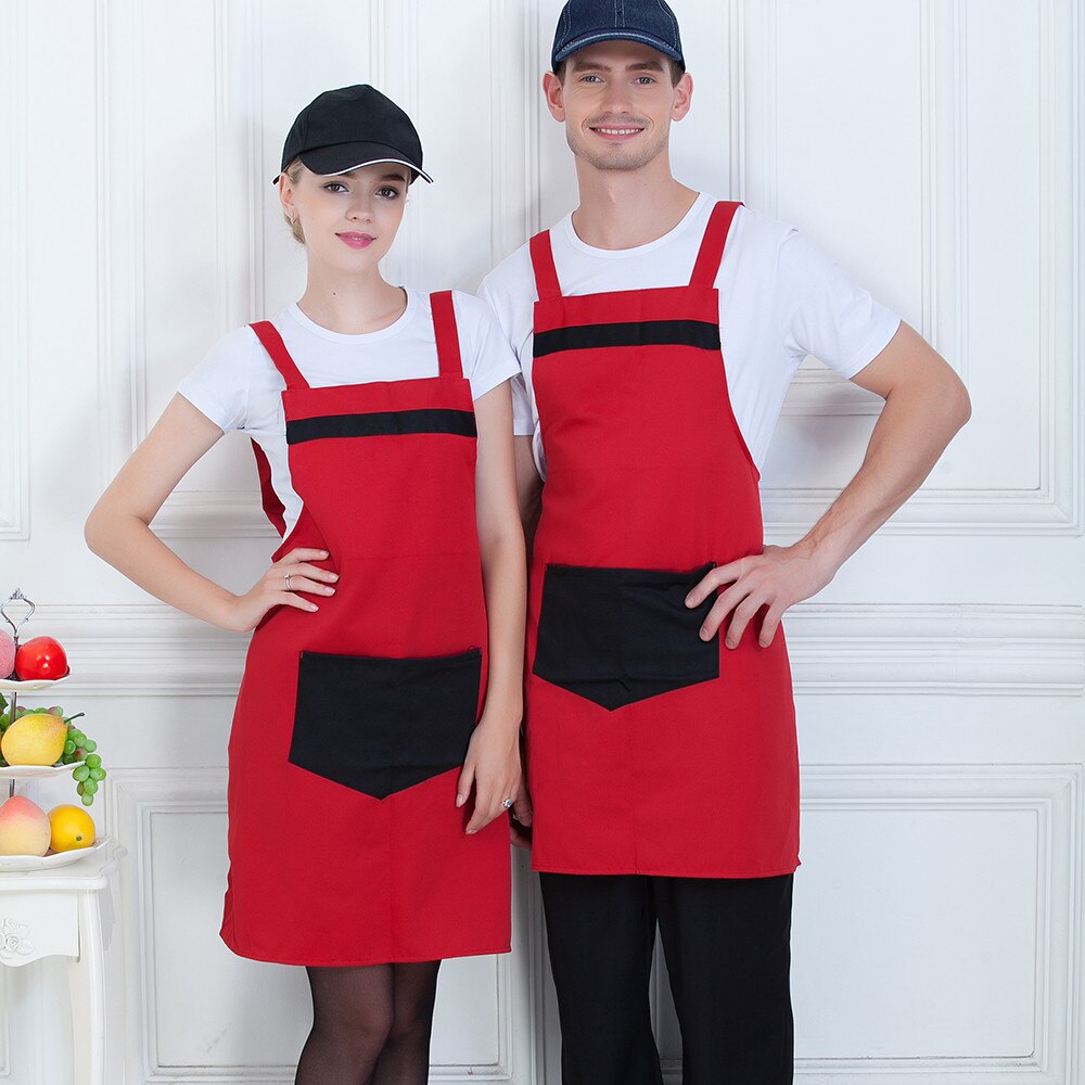 Big Pocket Apron Unisex Food Service Kitchen Hotel Coffee Shop Bakery Chef Waiter Cleaning Work Uniform: Red