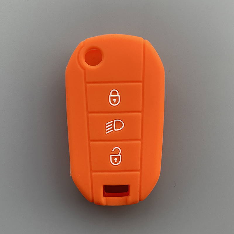 Silicone de borracha caso capa chave escudo protetor para peugeot 2008 308 t9 208 para citroen c3 berlingo 2019 3 botão dobrável chave: Laranja