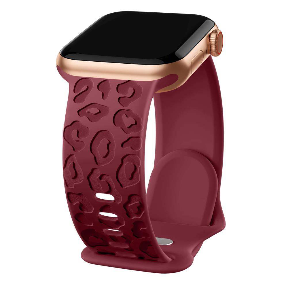 Bracelet en silicone léopard gravé pour Apple Watch Band, 44mm, 40mm, 45mm, 49mm, 41mm, 38mm, 42mm, iWatch Series 7 SE, 3, 6, 8 Ultra: Bleu Bleu Clair / 22mm