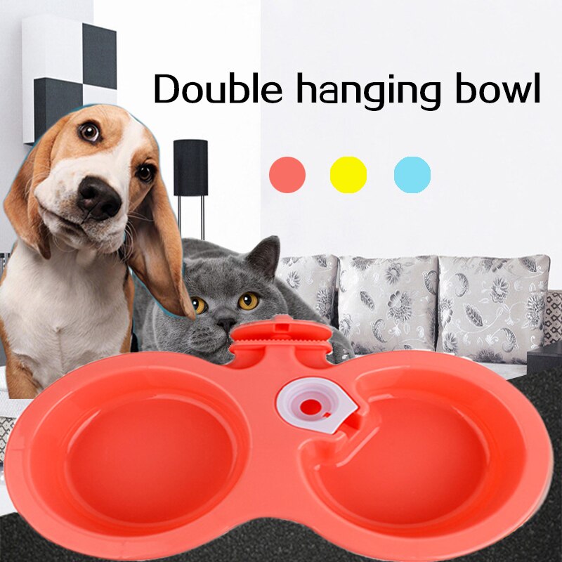 Pet Automatic Dual Purpose Waterer Dispenser Easy Clean Fixed Hanging Double Bowl Cats Dogs General Drinking Feeder