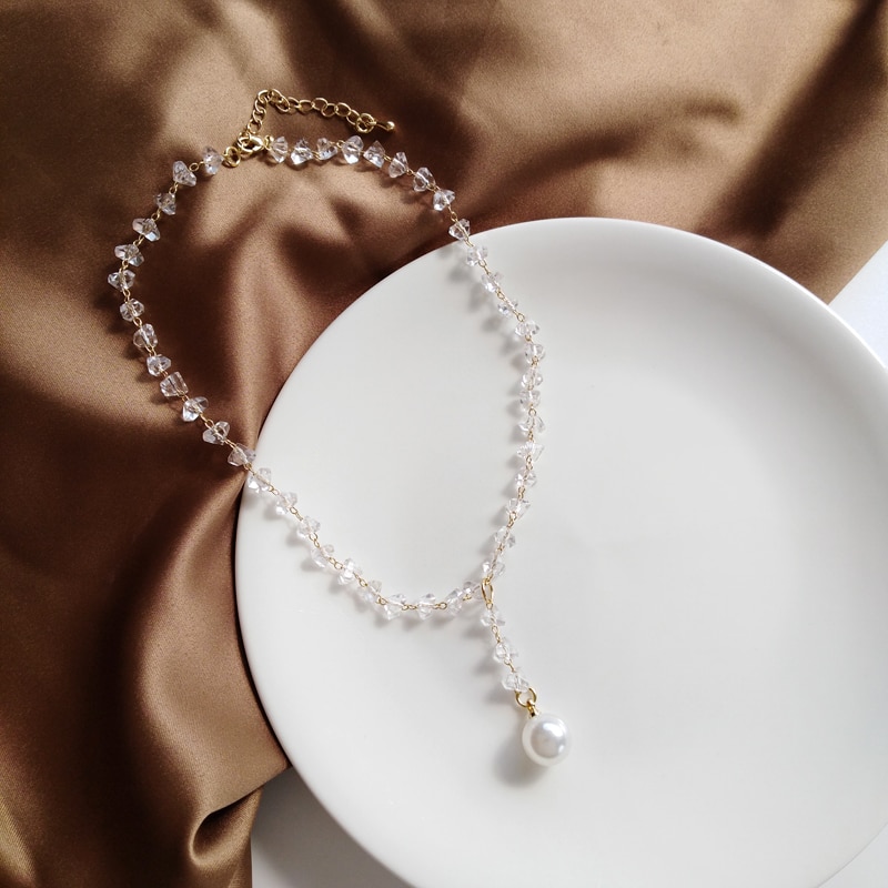 south Korean contracted temperament women necklace crystal pearl necklace female necklace tide female clavicle chain: Default Title