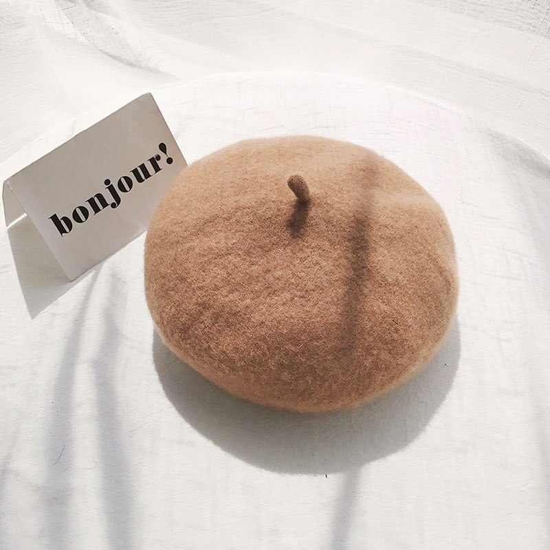 Cashmere Berets Hats Winter Warm Wool Berets Autumn Winter Vintage Female Hat Warm Cap Female Lady Girls Khaki Beige Red Yellow: Light Coffee