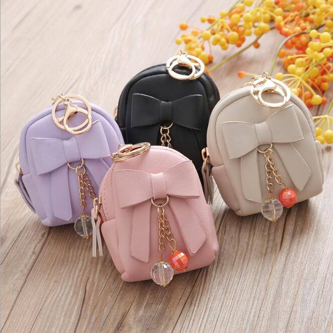 Ladies key bag small school bag bow pendant zipper coin purse mini purse