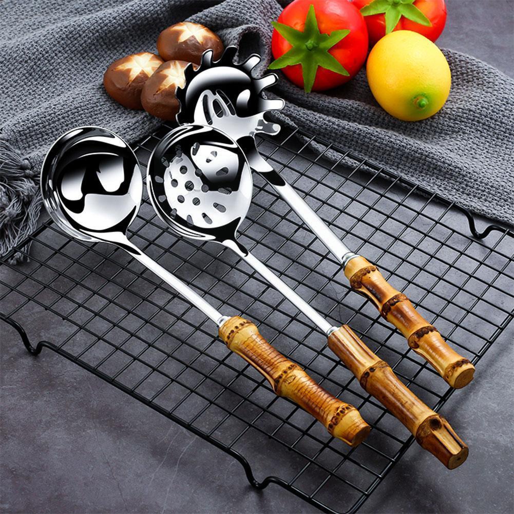Kitchen Steel Long Handle Gold Soup Ladle Slotted Colander Spoon Filter Pot Strainer Cooking Skimmer Set Tool I6S8