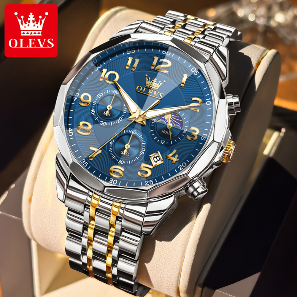 OLEVS 3676 Herenhorloge Quartz Horloge Multifunctionele Chronograaf Waterdicht Lichtgevende Maanfase Horloge Heren Originele Reloj: Rose