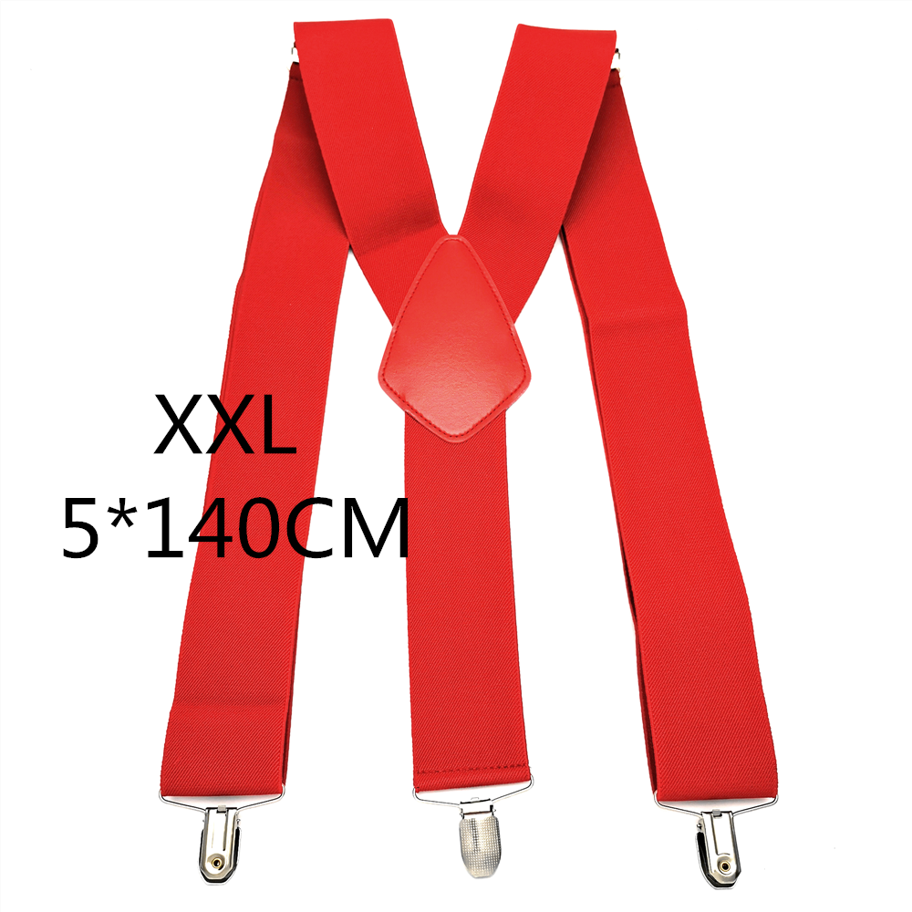 Bretelles en cuir élastique pour hommes, clips de protection, croisé dans le dos, pantalon de travail, grande taille, 50mm de largeur: Red-140cm