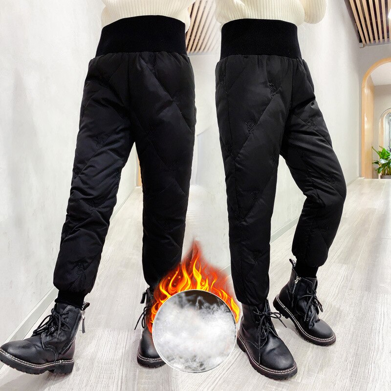 Winter Children Down Cotton Padded Pants Baby Girls High Waist Solid Ski Windproof Warm Trouser Kids Snow Pant Teen Leggings: black / 12