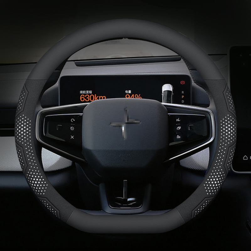 Til polestar 1 2 3 4 5 kulfiber ruskind mikrofiber læder skridsikkert bilratbetræk autotilbehør: Mørkegrå