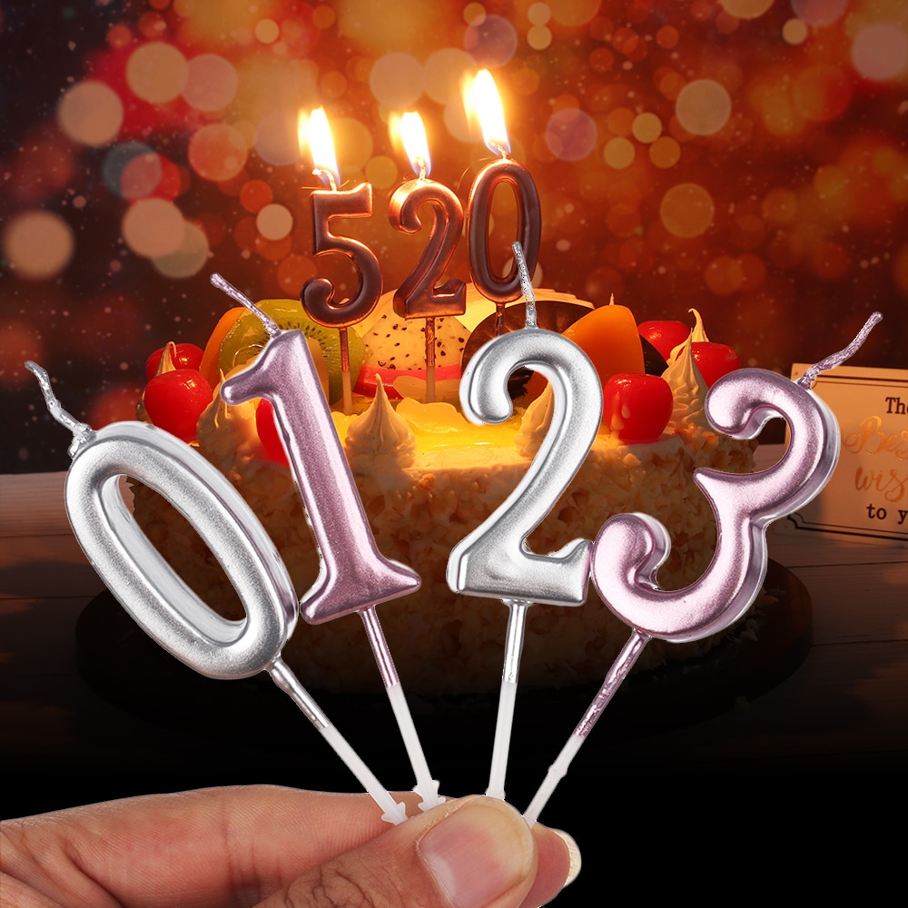 1PC 0-9 Number Candles Cake Topper Rose Gold Sliver Wax Cupcake Decor Cake Ornaments Party Supplies Accessory Crafts