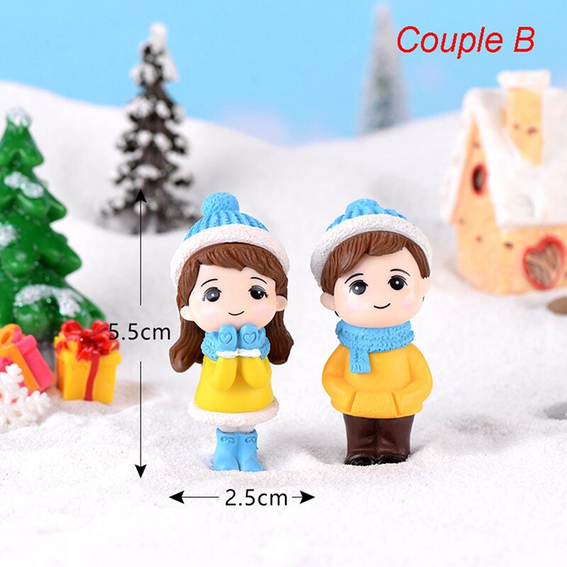1Pair Resin Mini Couple Snowman Statue Craftwork Garden Miniature Micro Landscape Decoration Maison Christmas: Couple B