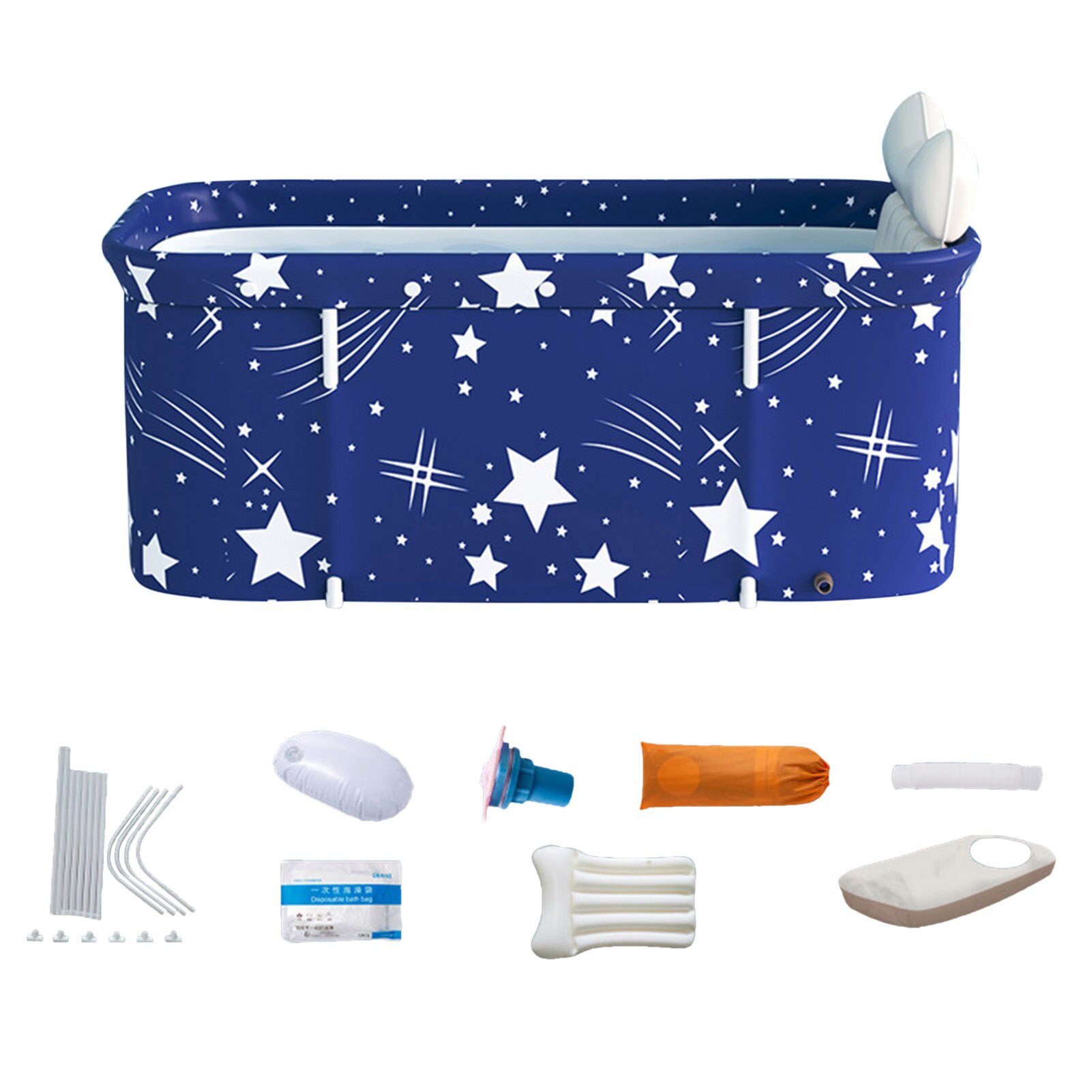 Portable Folding Bathtub Set Tub Bucket Kit Soaking Bathing Tub For Adult Family Beauty Spa Bathtub 120x55x50cm: Blue