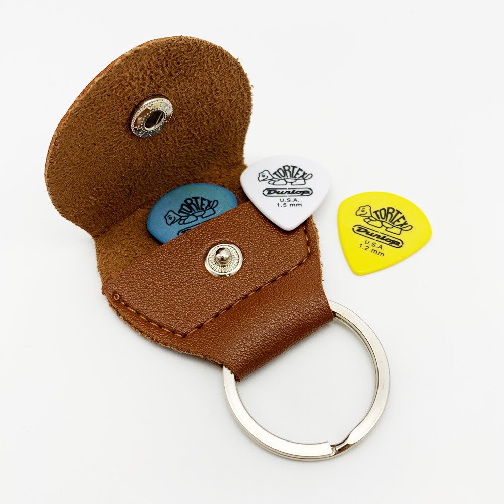 3 Dunlop Picks + 1 Keychain Guitar Pick Holder Package Mediator Bank Made of Leather Guitar Accessories