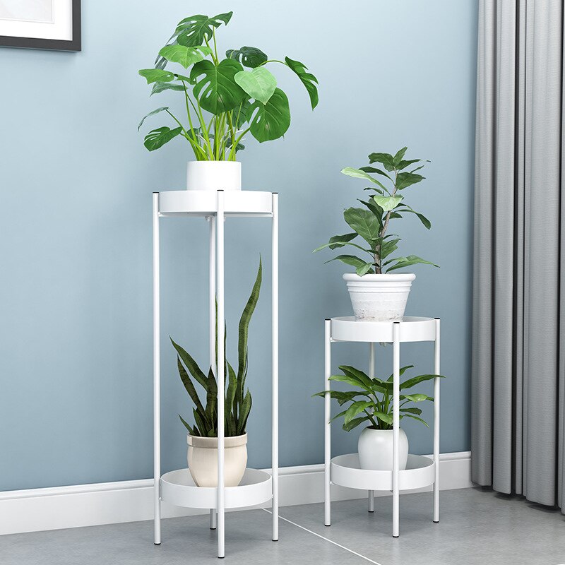 Nordic Metal Plant Stand 2-tire Gold Flower Metal Stand Office Home Iron Plant Stand White Metal Garden Decors Metal Shelves