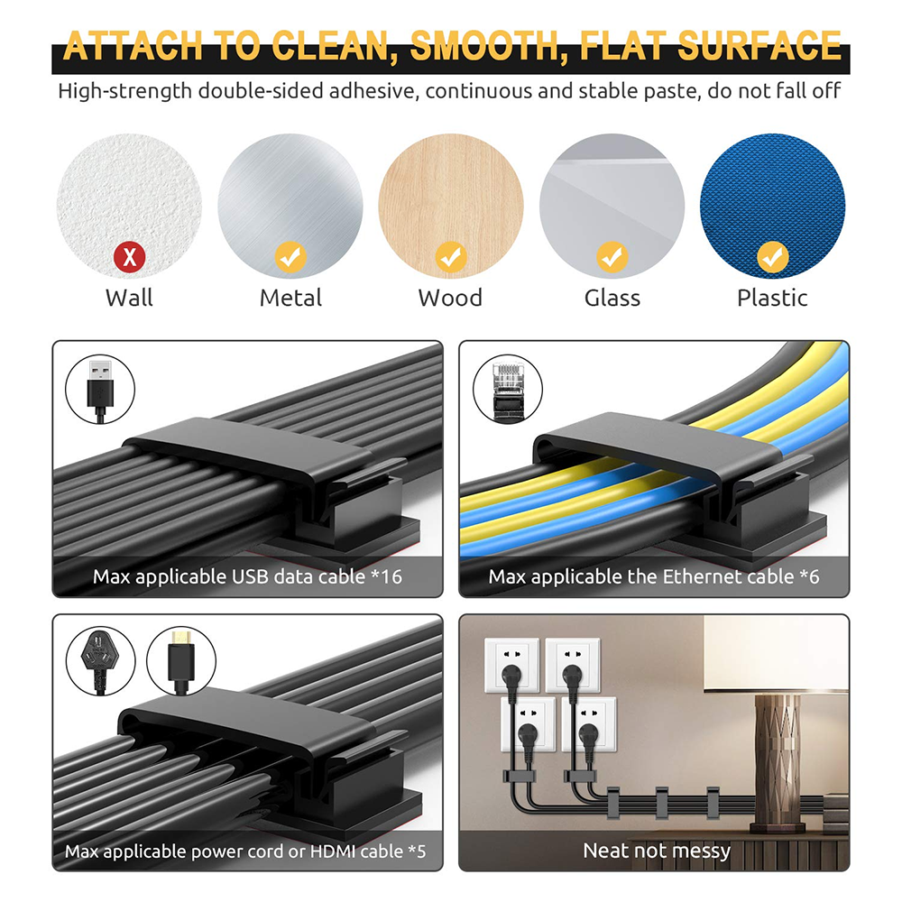 10/20/50Pcs Cable Organizer Self Adhesive Cable Clips USB Cable Management Clamp Car Home Wall Cord Holder Charging Wire Winder