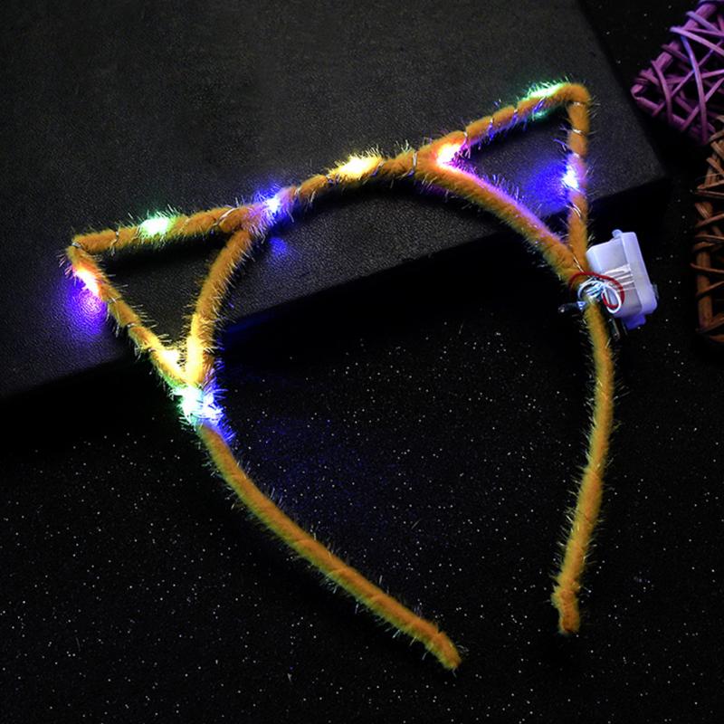 1PC mignon chat oreille en forme de LED bandeaux fête allumer clignotant tenue de fête noël cheveux accessoires lueur fête fournitures: Yellow