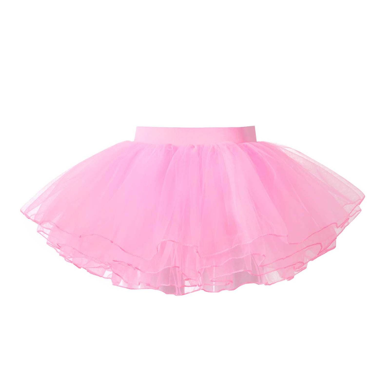 Barn flickor danskläder elastiskt midjeband tutu mesh kjol enfärgad fyrlagers danskjol: Rosa / S