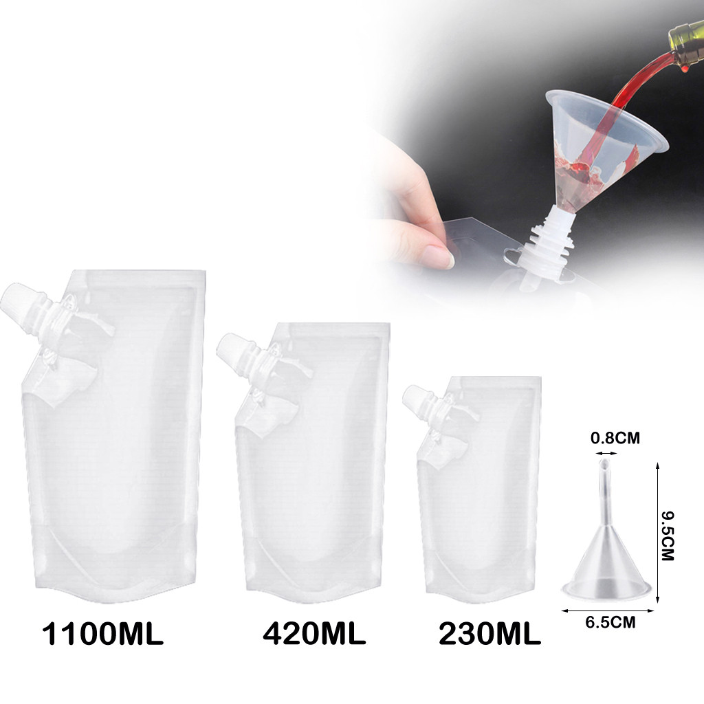 3pcs Plastic Pocket Flask Fresh Bag Flowing Food Cruise Drink Outdoor Useful Transparent Camping Supplies Food Bag Rum Wine