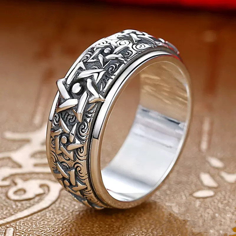 Anello girevole con stelle retrò per gioielli da uomo di molte dimensioni Anello popolare per coppia in argento 925 Accessori per dita indice da donna
